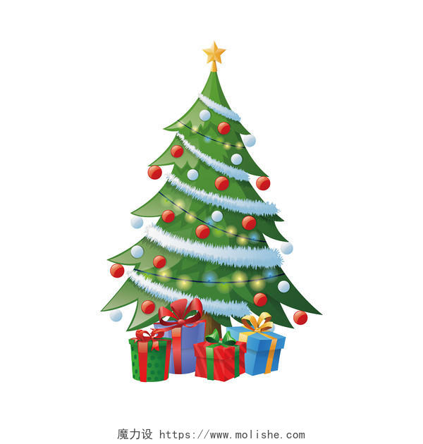 彩色卡通手绘圣诞节圣诞树圣诞装饰矢量元素PNG素材